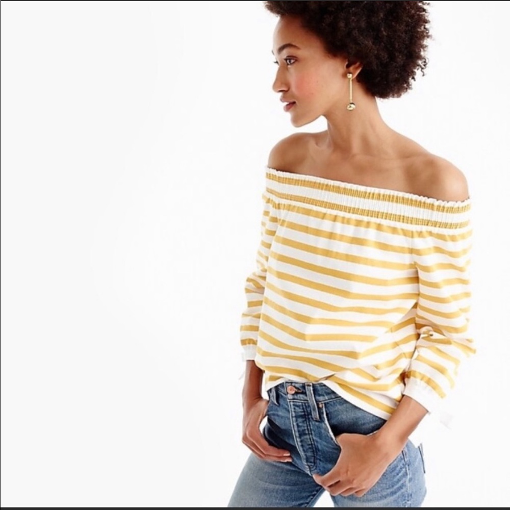 J. Crew Yellow and White Striped Off-Shoulder Top SIZE XL
